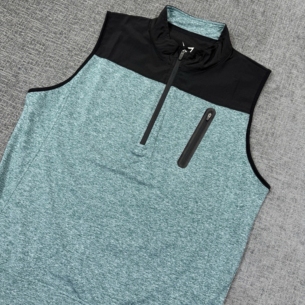 TGW Golf Performance Quarter Zip Vest Mens Medium Green Black Athletic Stretch